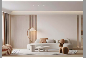 Luxury modern living room with premium bamboo charcoal wood veneer wall panels by Tianfuda.