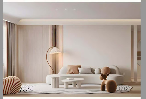 Luxury modern living room with premium bamboo charcoal wood veneer wall panels by Tianfuda.