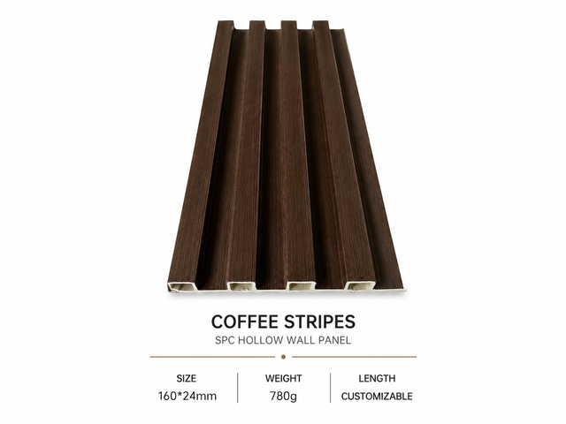 Coffee Stripes SPC Hollow Wall Panel Decorative Interior Fluted Wall Cladding