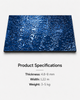 Angled view of blue water ripple carbon crystal wall panel with black edge and premium metallic finish