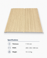 Light oak wood grain PVC ceiling and wall panel with hollow-core structure and product specifications