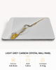 Light grey carbon crystal wall panel with gold marble veins, glossy angled product view