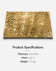 Angled view of gold water ripple carbon crystal wall panel with black edge and glossy metallic surface