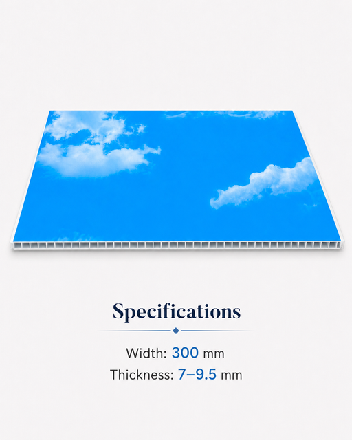 Sky Series PVC Ceiling Panel with blue sky cloud design and hollow core structure