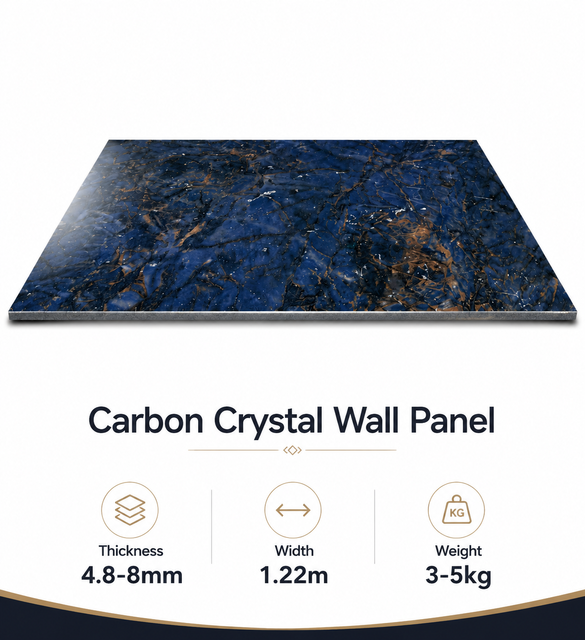 Blue marble carbon crystal wall panel with gold texture for interior decoration