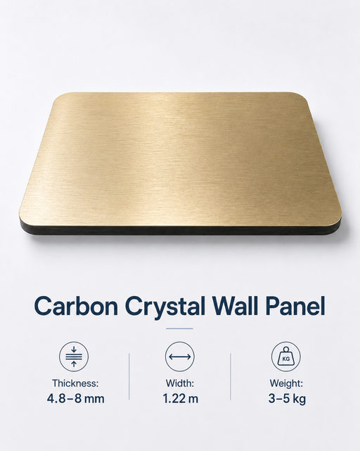 Gold Metallic Brushed Carbon Crystal Wall Panel with visible thickness and premium metal finish