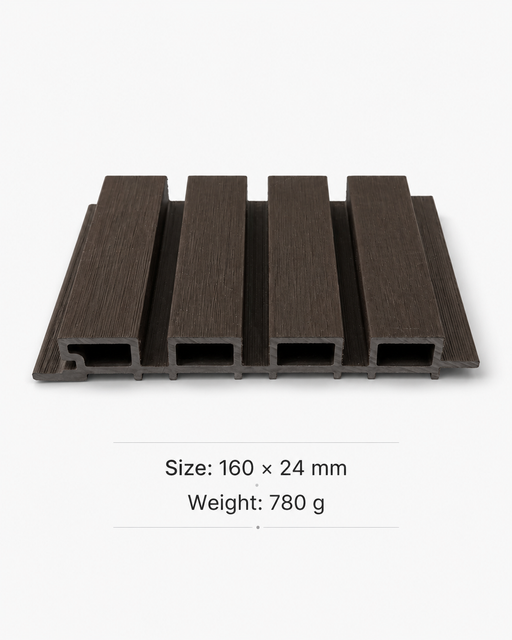 Dark brown WPC Grille Panel 160x24mm with wood grain hollow profile for interior wall and ceiling decoration