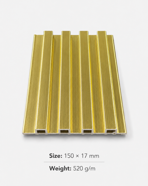 Gold Metallic WPC Grille Panel 150×17mm decorative fluted wall panel with lightweight 520g/m design